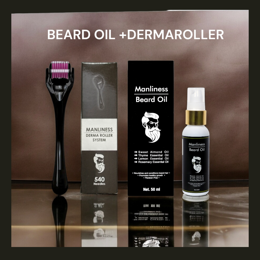 2Combo Manliness dermaroller * Manliness Beard oil spray EFFECTIVE COMBO FOR BEARD .