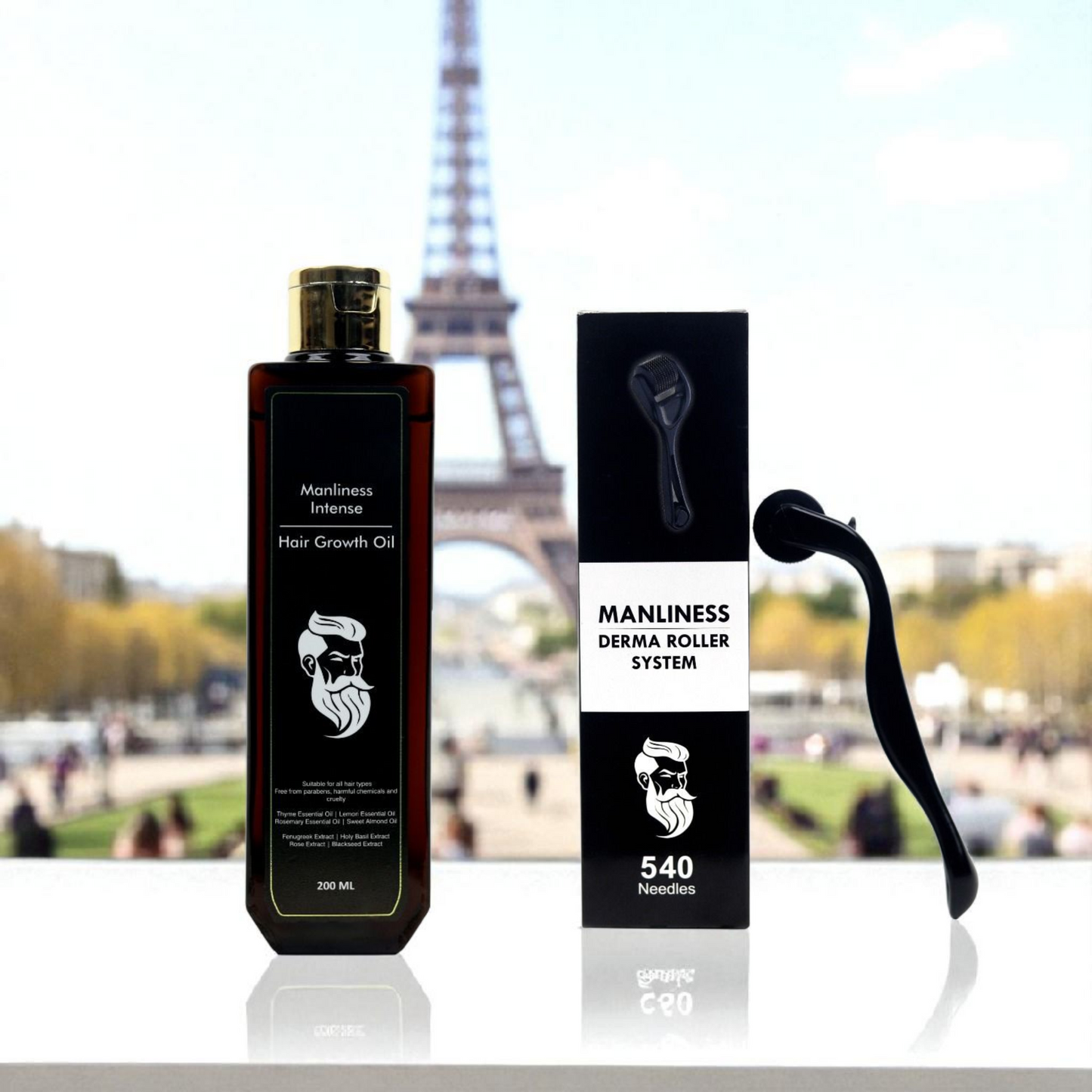 1. MANLINESS HAIR OIL 200 ML + DERMAROLLER .55MM